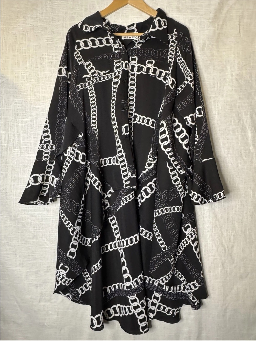 Kate Hewko Black & White Chain Print Button-Front Dress